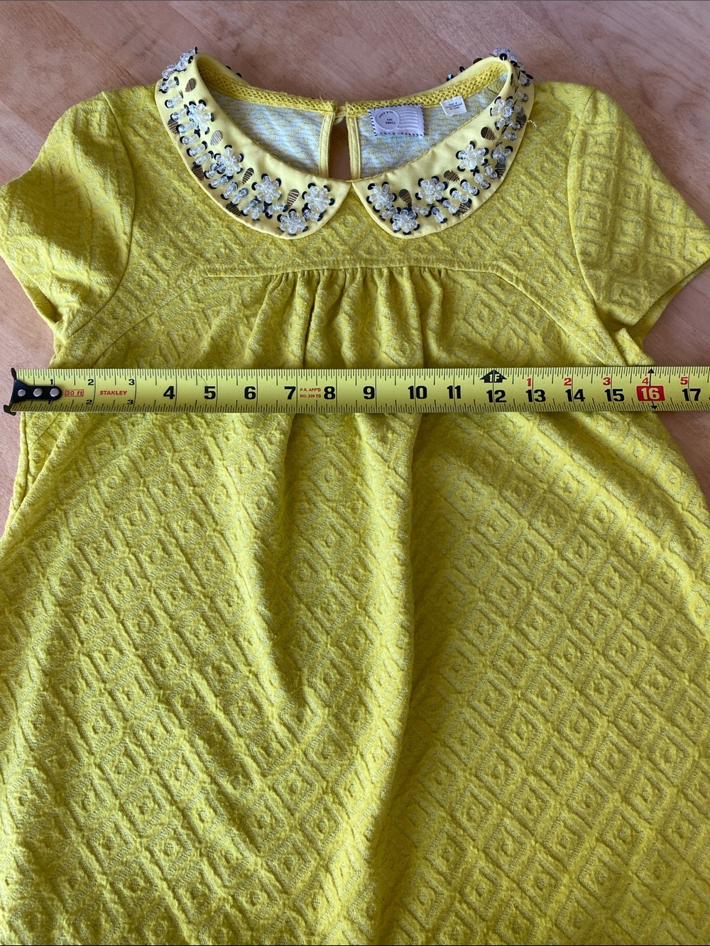 Anthro Yellow Textured Peter Pan Collar Blouse with Embellished Collar - Picture 3 of 12